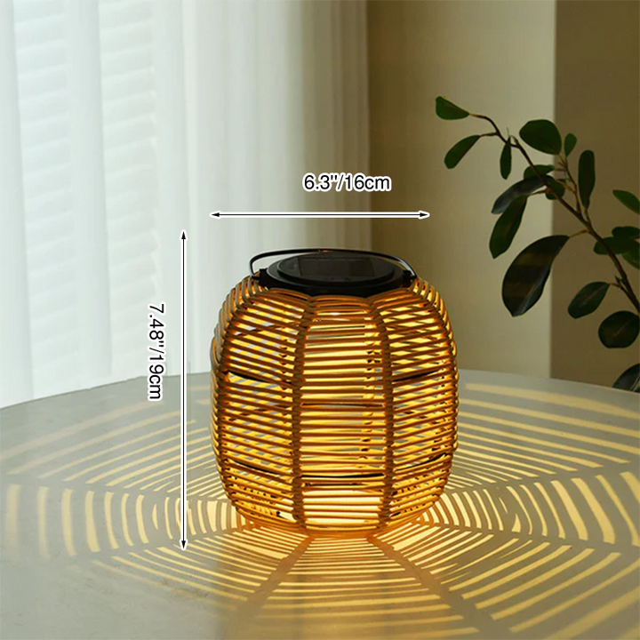 Lampe de table de jardin à LED étanche avec cylindre de tissage en rotin extérieur solaire 