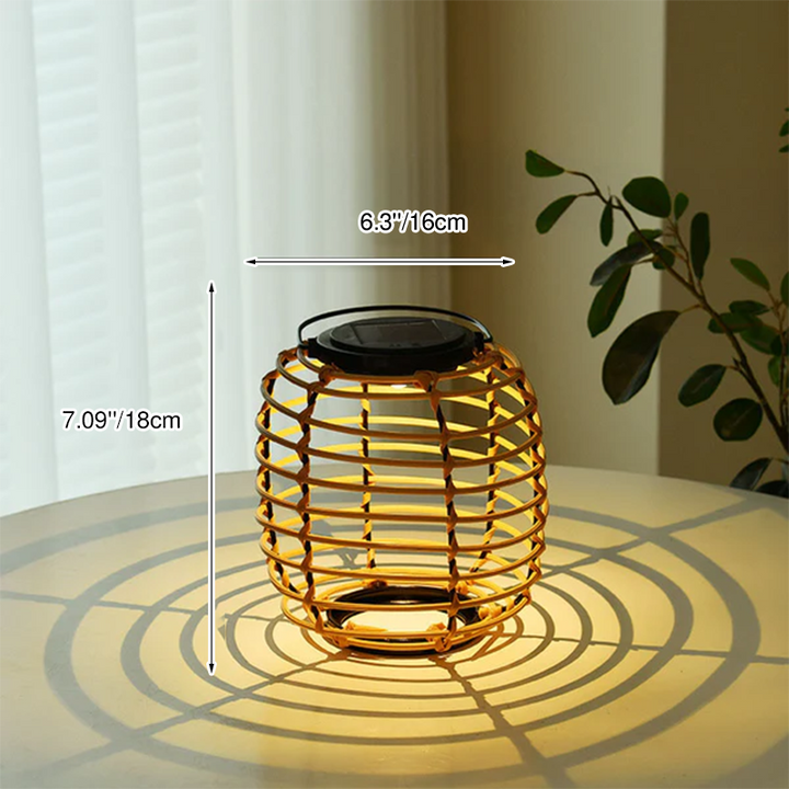 Lampe de table de jardin à LED étanche avec cylindre de tissage en rotin extérieur solaire 
