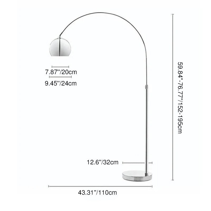 Moderne nordische Stehlampe aus Edelstahl und Eisen in Angelruten-Optik mit kuppelförmigem Rundschirm, 1-flammig, für das Schlafzimmer 