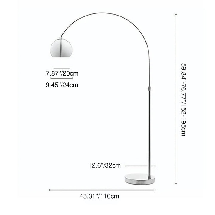 Moderne nordische Stehlampe aus Edelstahl und Eisen in Angelruten-Optik mit kuppelförmigem Rundschirm, 1-flammig, für das Schlafzimmer 