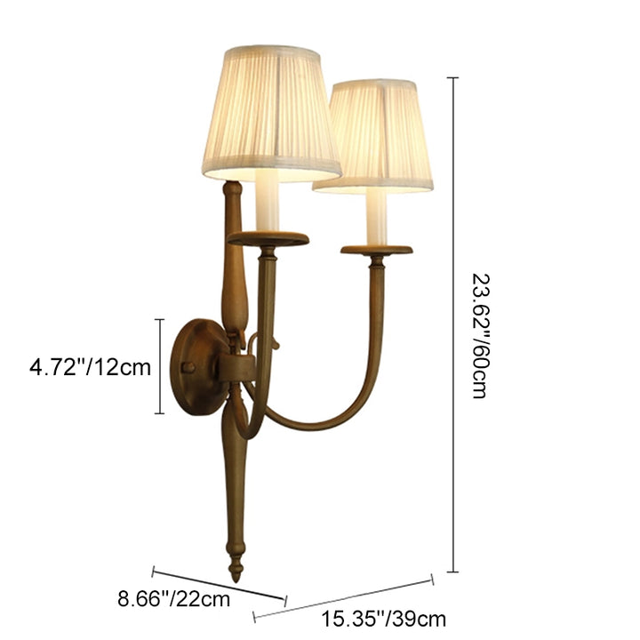 Traditional European Fabric Iron Cone Candelabra 2-Light Wall Sconce Lamp For Bedroom