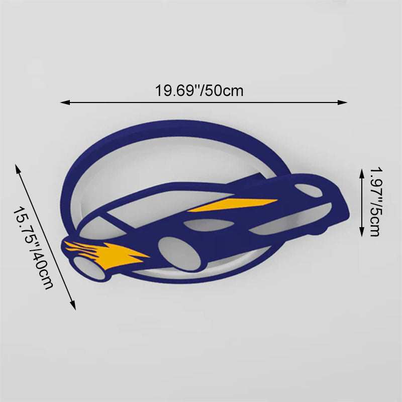 Contemporary Creative Iron Acrylic Cartoon Sports Car LED Kids Flush Mount Ceiling Light For Bedroom