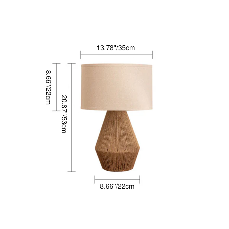 Traditionelle 1-flammige Tischlampe aus japanischem Hanfseilgeflecht und Stoff für das Schlafzimmer 