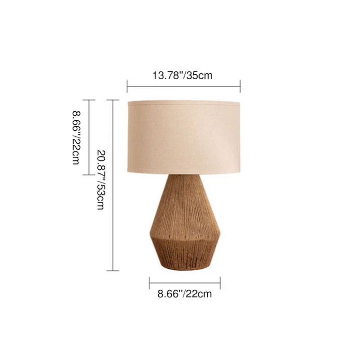 Traditionelle 1-flammige Tischlampe aus japanischem Hanfseilgeflecht und Stoff für das Schlafzimmer 