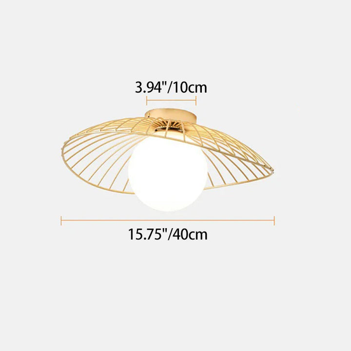 Contemporary Creative Iron Glass Straw Hat 1-Light Semi-Flush Mount Ceiling Light For Hallway