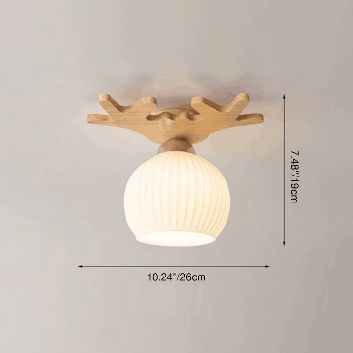 Lámpara de techo semiempotrada de 1 luz con cúpula de cristal y diseño de asta en madera maciza estilo nórdico contemporáneo para pasillo 