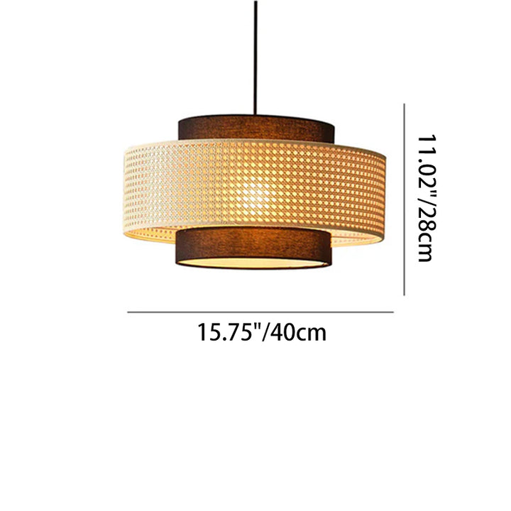 Traditional Vintage PE Rattan Weaving Fabric Round Drum 1-Light Pendant Light For Dining Room
