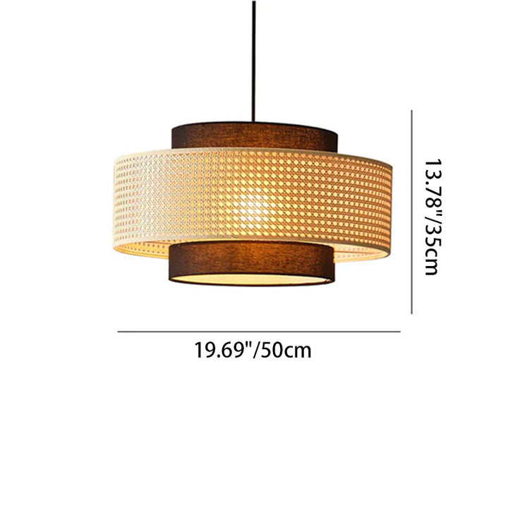 Traditional Vintage PE Rattan Weaving Fabric Round Drum 1-Light Pendant Light For Dining Room