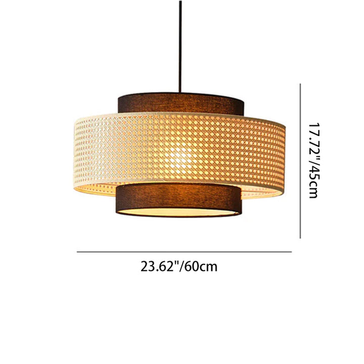 Traditional Vintage PE Rattan Weaving Fabric Round Drum 1-Light Pendant Light For Dining Room
