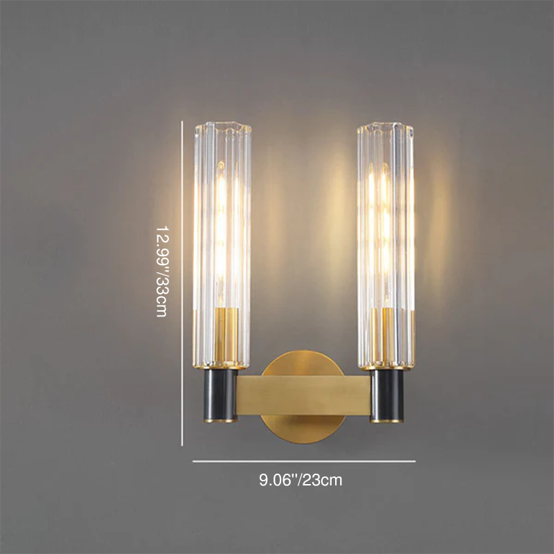 Moderne luxuriöse Zylinder-Wandleuchte aus Kupfer und Glas mit 1/2-flammigem Licht für das Schlafzimmer 