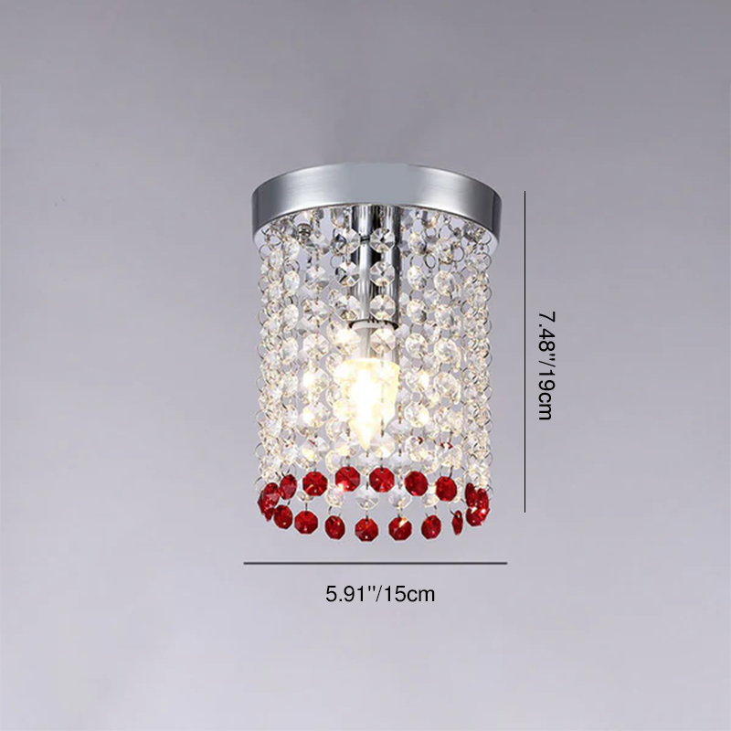 Modern Minimalist Crystal Bead Curtain Round 1-Light Semi-Flush Mount Ceiling Light For Hallway