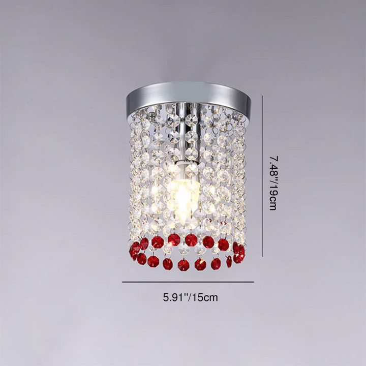 Modern Minimalist Crystal Bead Curtain Round 1-Light Semi-Flush Mount Ceiling Light For Hallway