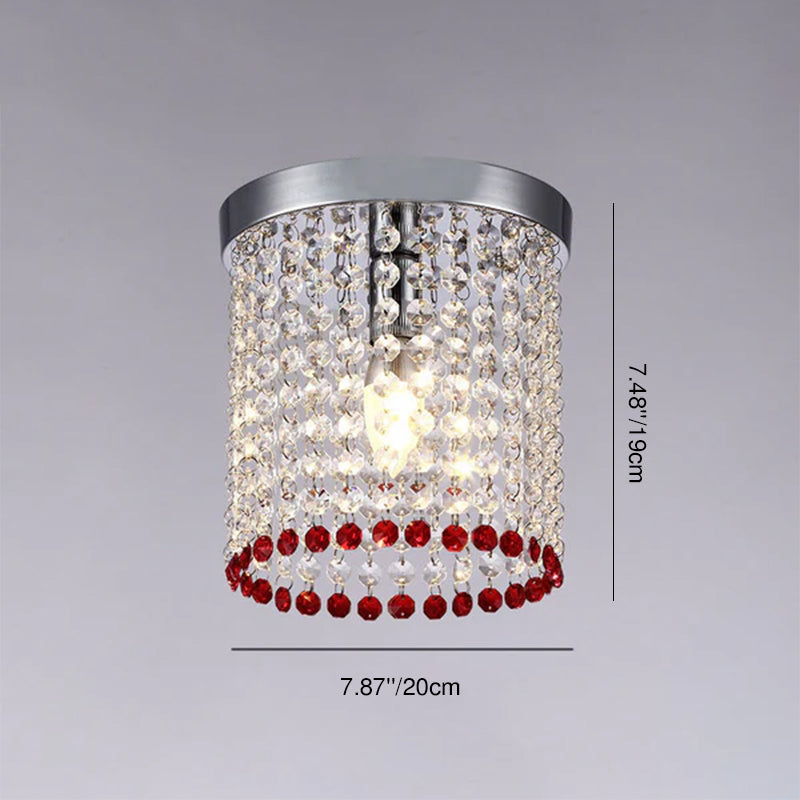 Modern Minimalist Crystal Bead Curtain Round 1-Light Semi-Flush Mount Ceiling Light For Hallway
