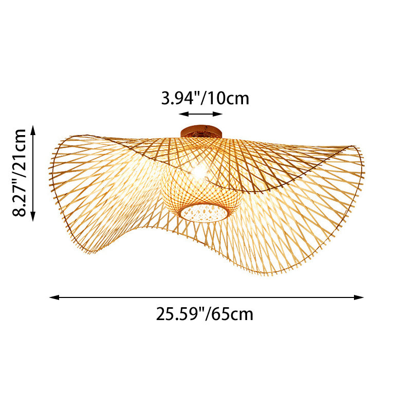 Traditional Japanese Weaving Bamboo 1-Light Semi-Flush Mount Ceiling Light For Bedroom