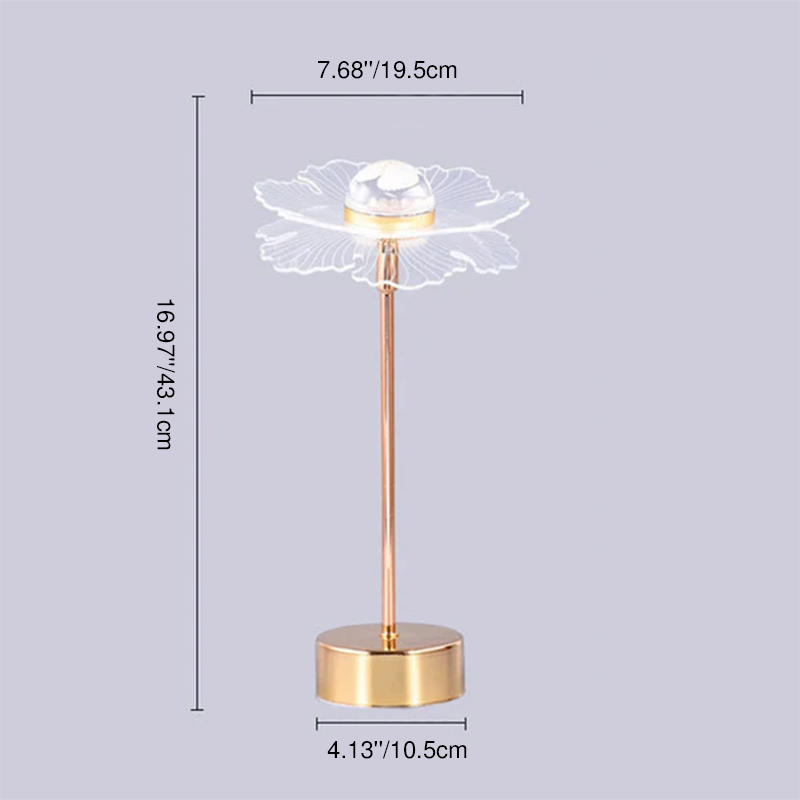 Moderne minimalistische LED-Tischlampe aus Acryl mit Blumen- und Schmetterlingsmotiv in Gold für das Schlafzimmer 