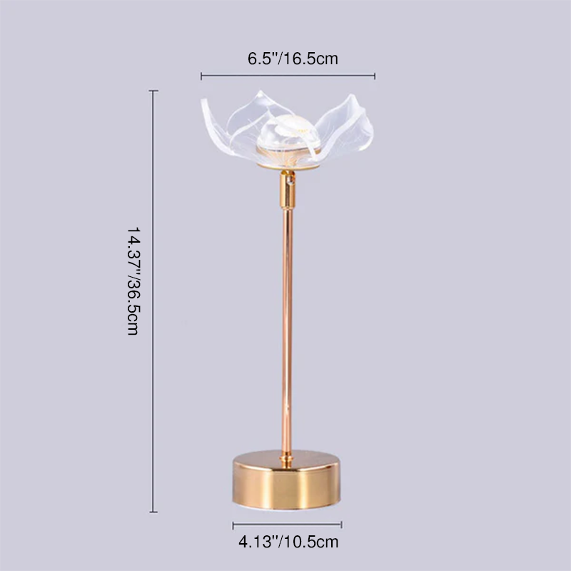 Moderne minimalistische LED-Tischlampe aus Acryl mit Blumen- und Schmetterlingsmotiv in Gold für das Schlafzimmer 