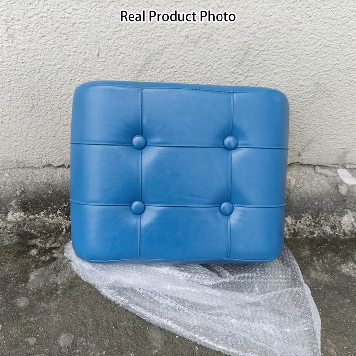 Contemporary Scandinavian PU Leather Solid Wood Metal Rectangular Low Stool For Living Room