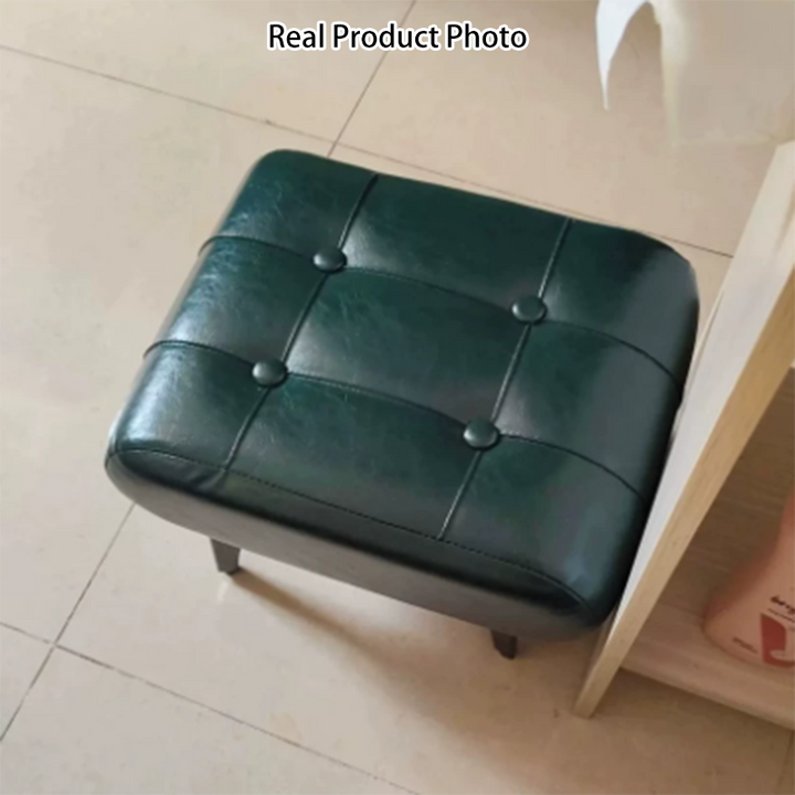 Contemporary Scandinavian PU Leather Solid Wood Metal Rectangular Low Stool For Living Room