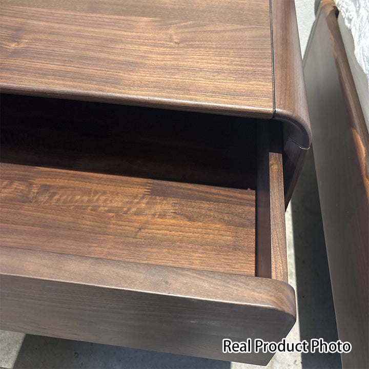 Traditioneller vintage Würfel-Nachttisch in quadratischer Form aus Walnuss/Schwarznuss mit keilgezinkter Platte, 1 Schublade, fürs Schlafzimmer 