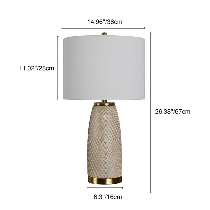 Lampe de table moderne à 1 lumière en forme de tambour en tissu de luxe et en résine 