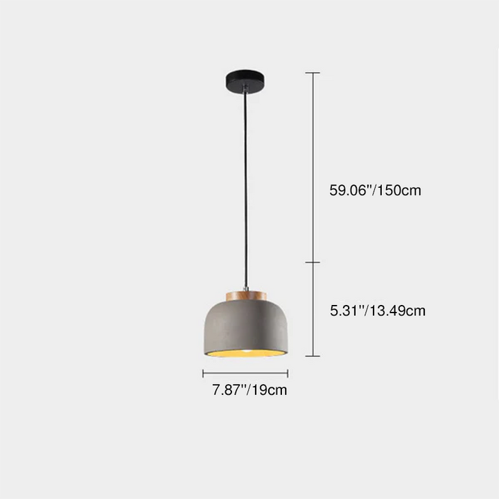 Dôme en ciment en bois massif créatif nordique, suspension à 1 lumière 