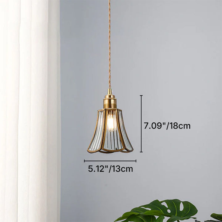 Traditionelle Vintage-Pendelleuchte aus Kupfer und Glas in Kegelform, 1-flammig, für das Wohnzimmer 