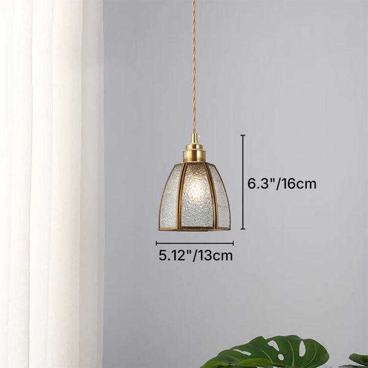 Lámpara colgante vintage tradicional de 1 luz con pantalla cónica de vidrio y cobre para sala de estar 