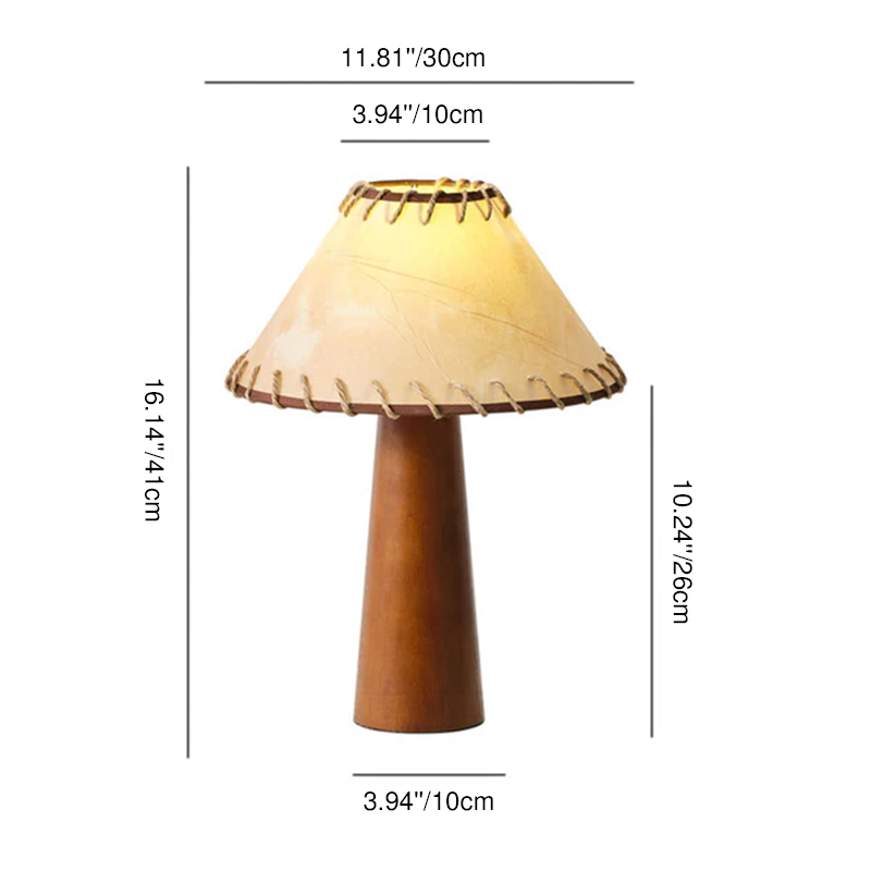 Lámpara de mesa tradicional vintage de madera maciza y pantalla cónica de papel pergamino de 1 luz para dormitorio 