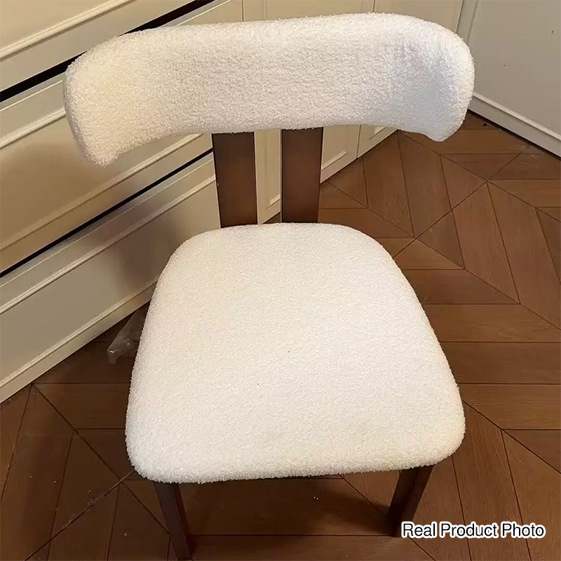 Chaise de salle à manger contemporaine scandinave semi-ronde en bois massif avec dossier en éponge à haute résilience en laine d&