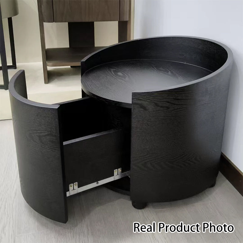 Table de chevet moderne minimaliste cylindre en bois massif avec panneau haute densité 1 tiroir pour chambre 