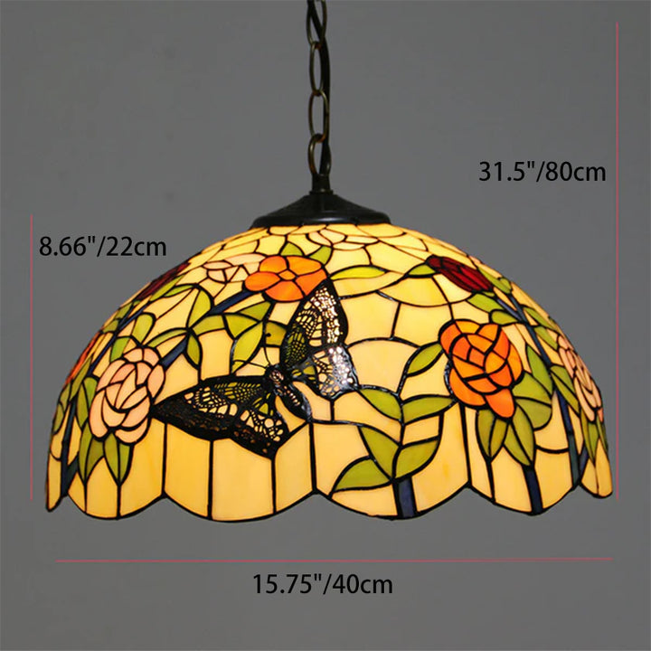 Luminaire suspendu à 1 lumière Tiffany Vintage Butterfly Rose Dome 