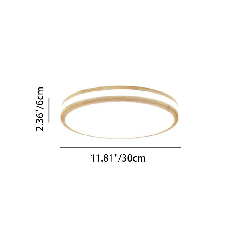 Plafonnier encastré à LED mince en bois rond simple japonais 