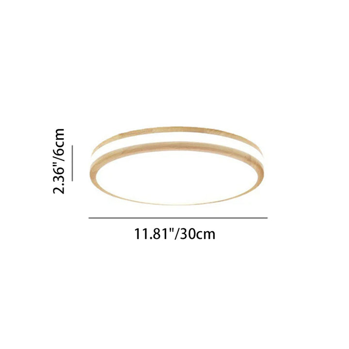Plafonnier encastré à LED mince en bois rond simple japonais 