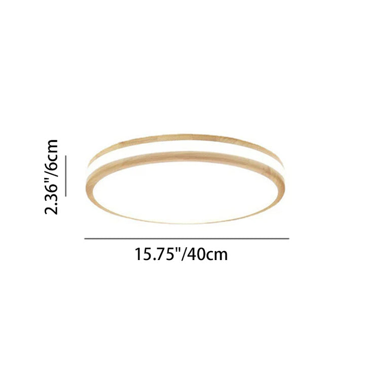 Plafonnier encastré à LED mince en bois rond simple japonais 