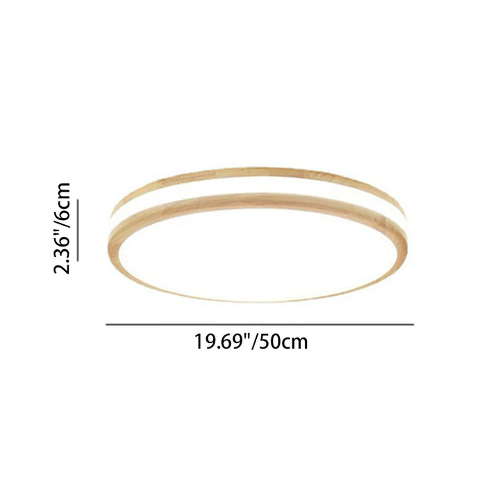 Plafonnier encastré à LED mince en bois rond simple japonais 