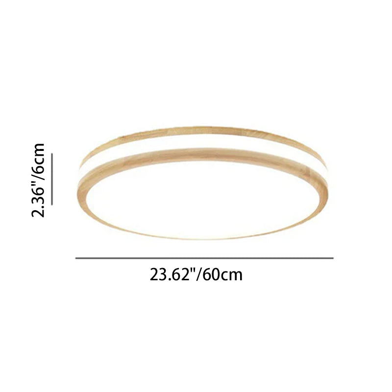Plafonnier encastré à LED mince en bois rond simple japonais 