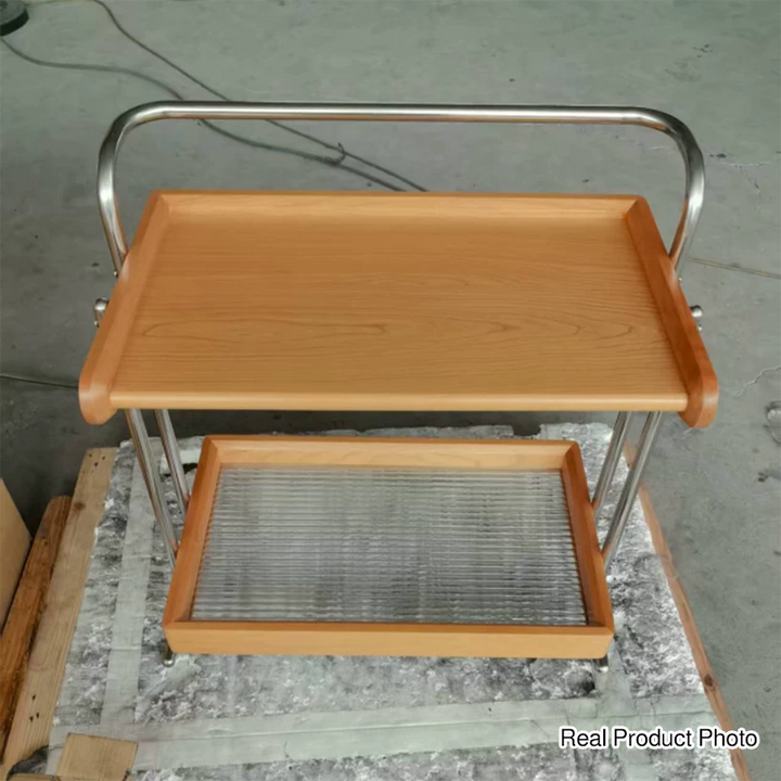 Traditioneller Vintage rechteckiger Massivholz-Edelstahl-Beistelltisch mit 2 Ebenen für das Wohnzimmer 