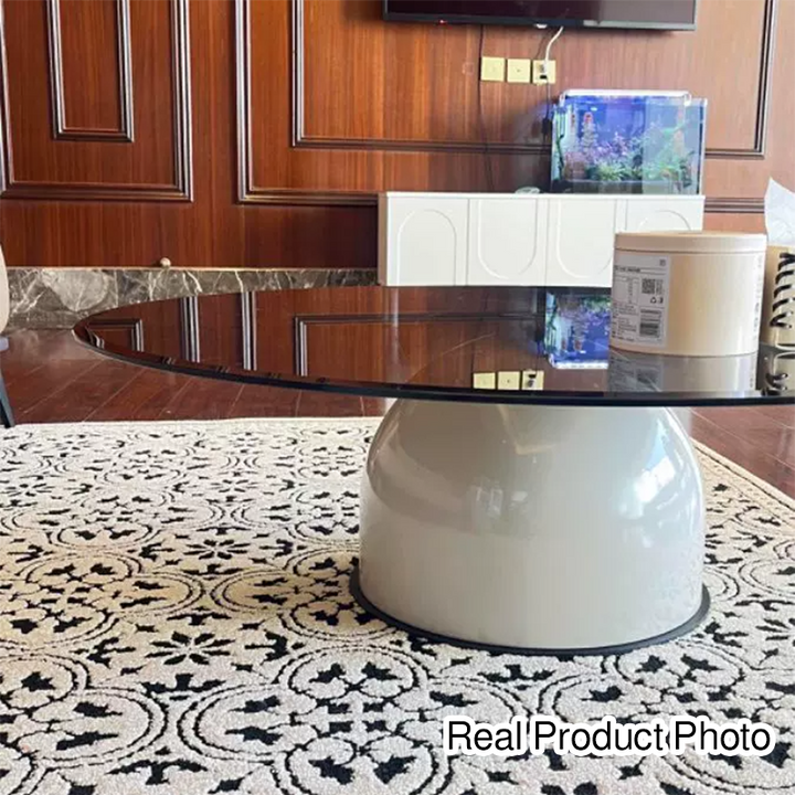 Contemporary Creative Round Tempered Glass Carbon Steel Plywood Coffee Table 1 - Tier For Living Room