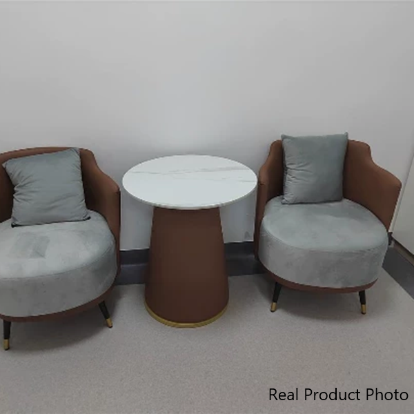 Table basse contemporaine de luxe avec plateau rond en pierre frittée et base en métal pour salon 