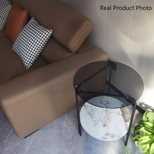 Contemporary Simplicity Round Glass Top End Table 2-Tier For Living Room