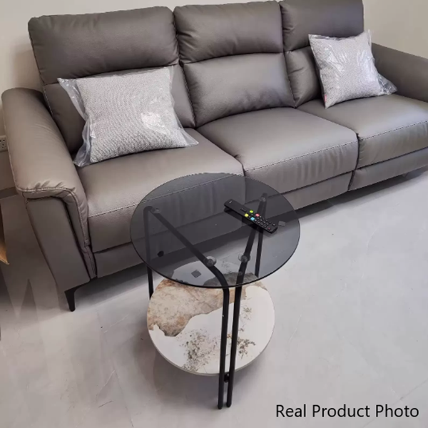 Contemporary Simplicity Round Glass Top End Table 2-Tier For Living Room