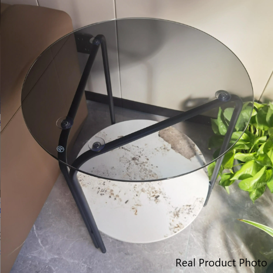 Contemporary Simplicity Round Glass Top End Table 2-Tier For Living Room