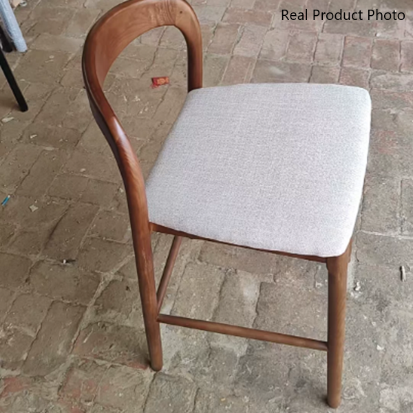 Tabouret de bar contemporain rétro à cadre carré en bois massif, revêtu de similicuir, dossier bas et repose-pieds pour salle à manger 