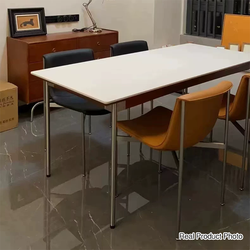 Modern Minimalist Square Cushion Microfiber Leather Stainless Steel High Resilience Sponge Dining Chair Backrest For Dining Room