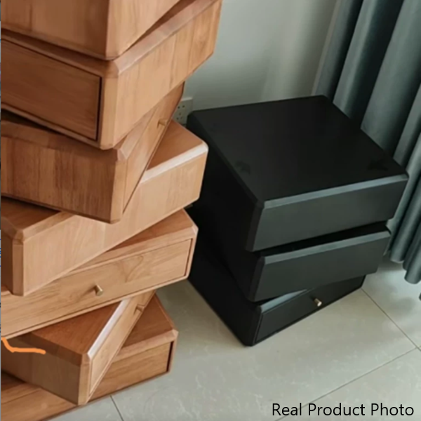 Mesita de noche giratoria de madera de caucho cuadrada de estilo retro contemporáneo con 3 cajones, armario de almacenamiento multifuncional para dormitorio 