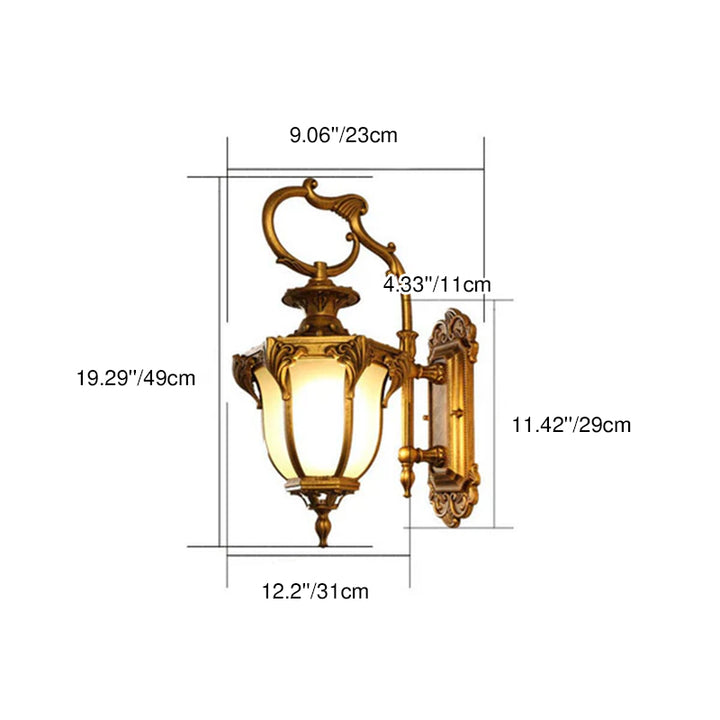 Traditional European Aluminum Glass Carved Lantern 1-Light Outdoor Waterproof Wall Sconce Lamp