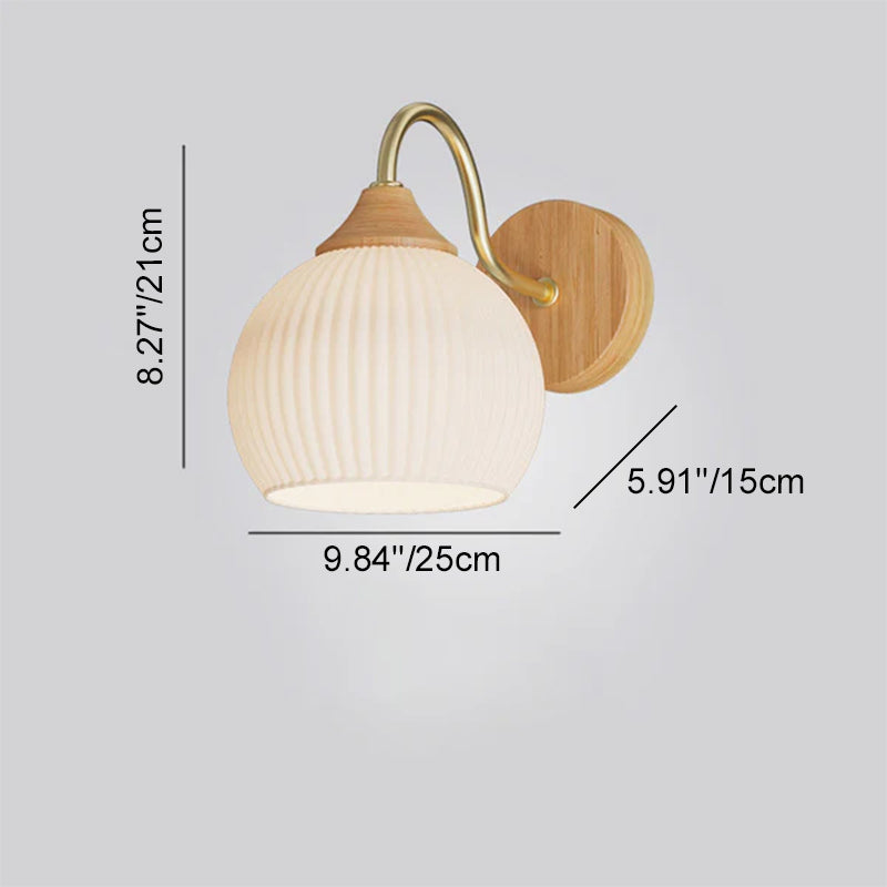 Moderne nordische 1-flammige Wandleuchte aus Eisen und Glas mit gestreiftem Rundholz für Wohnzimmer &amp; Schlafzimmer 