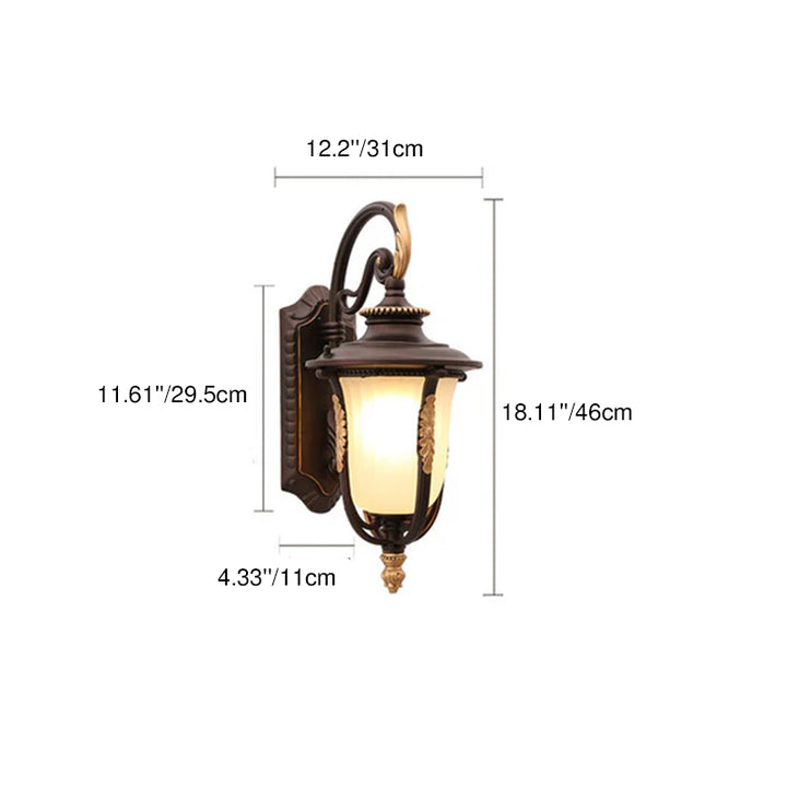 Traditional Vintage Coffee Gilded Aluminum Glass 1-Light Waterproof Wall Sconce Lamp