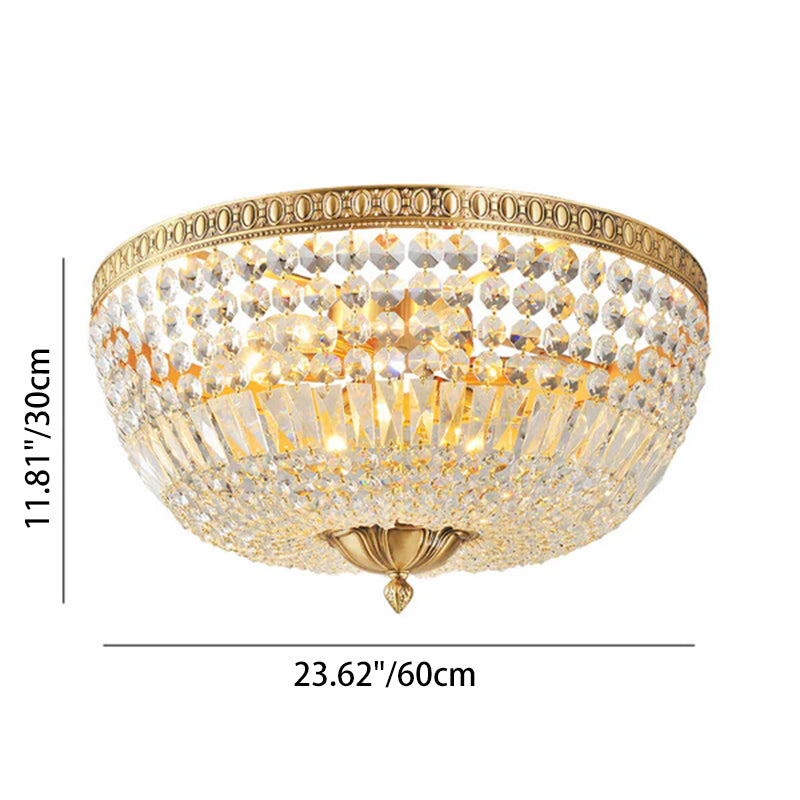 Plafonnier encastré rond en cristal vintage français à 3/5/9 lumières 
