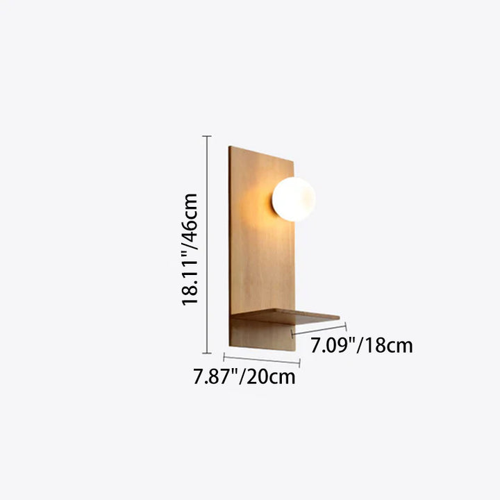Moderne nordische 1-flammige Wandleuchte mit Glaskugel, Holz und quadratischer Basis für Schlafzimmer und Wohnzimmer 